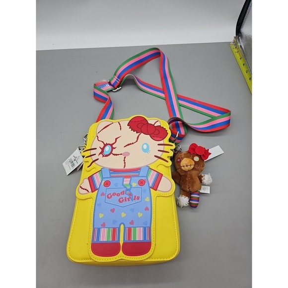Hello Kitty Handbags - Universal Studios Hello Kitty Chucky Crossbody Bag Purse w Plush Bear NEW Sanrio